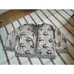 Vintage Orvis Lightweight Jacket Aztec Horses Women’s Large Art To Wear Tan